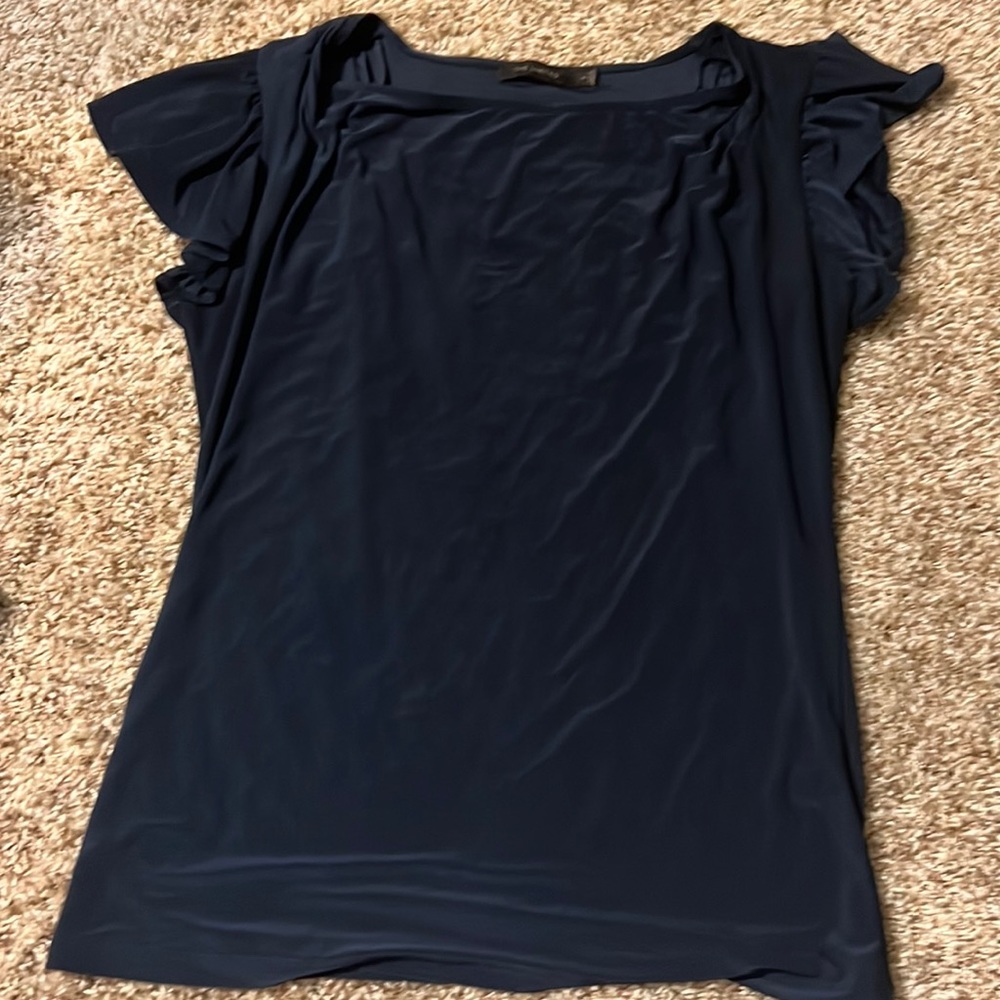 Navy blue blouse, flutter sleeves, polyester and spandex, The Limited